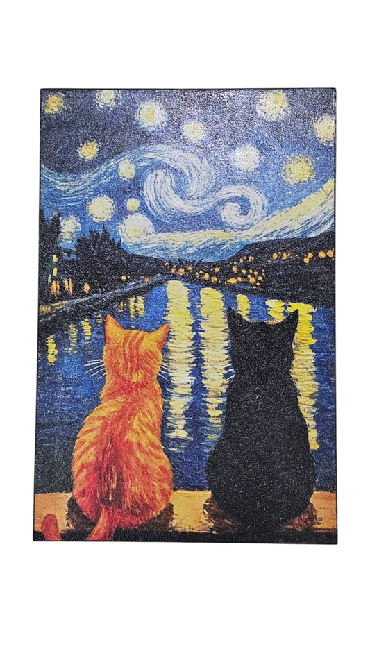 Cuadro Decorativo Diseño Gatitos Noche Estrellada