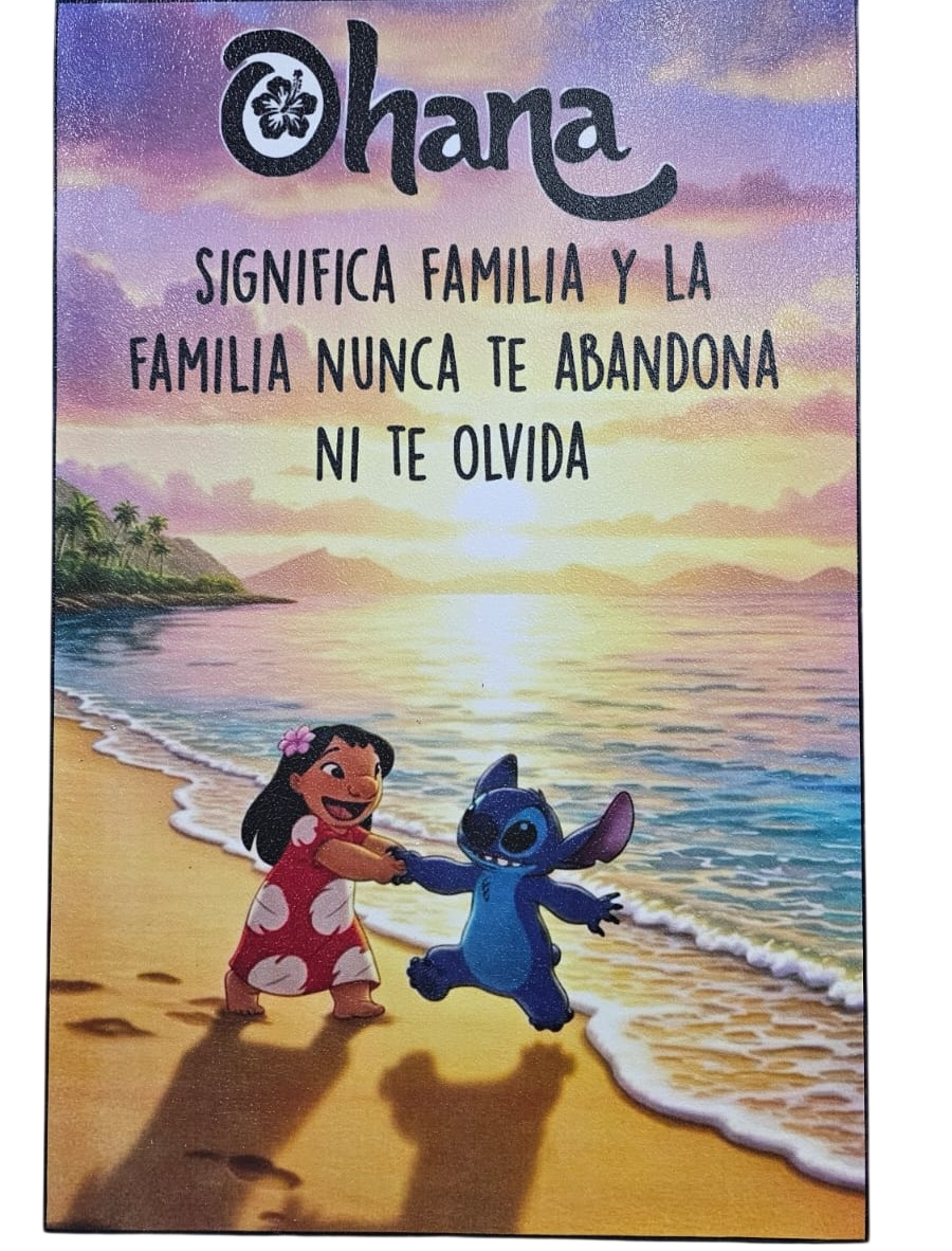 Cuadro Decorativo Diseño Lilo Y Stitch Ohana